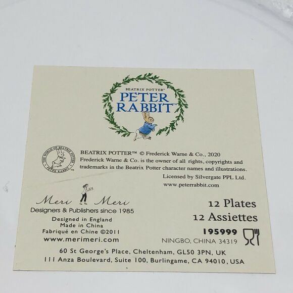 Beatrix Potter Peter Rabbit 12 Paper Plates & 20 Napkins Easter Party Meri Meri - Picture 4 of 7